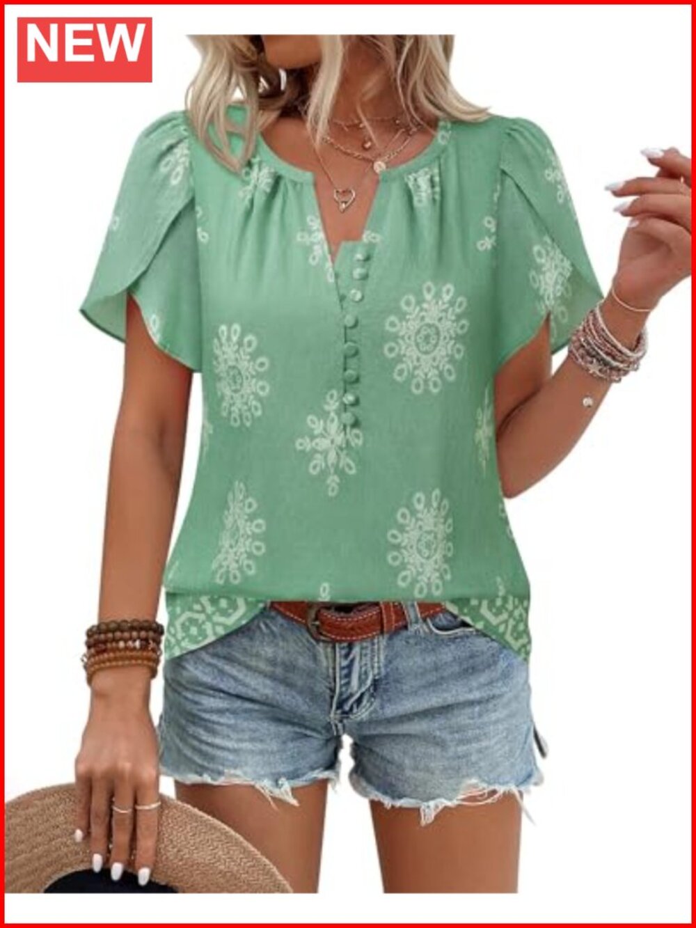 Women's Boho Short Sleeve Button Down Floral Blouse